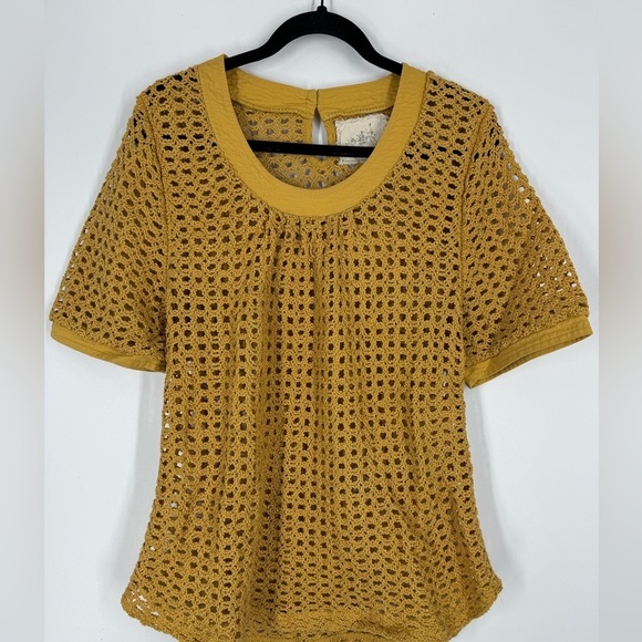 Anthropologie Angel of north crochet XL sweater Large Mustard - Picture 3 of 6